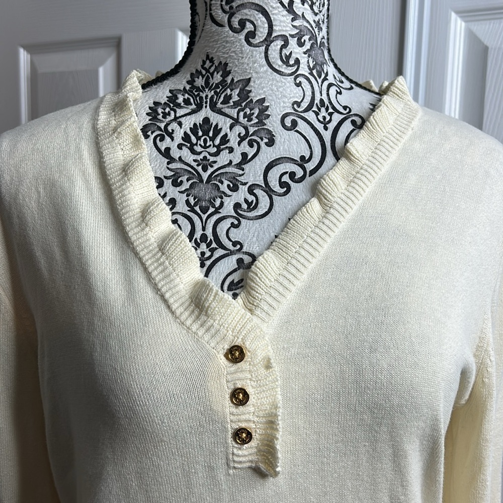 Lauren Ralph Lauren Off White Cream L Ruffle Neck - Picture 2 of 5